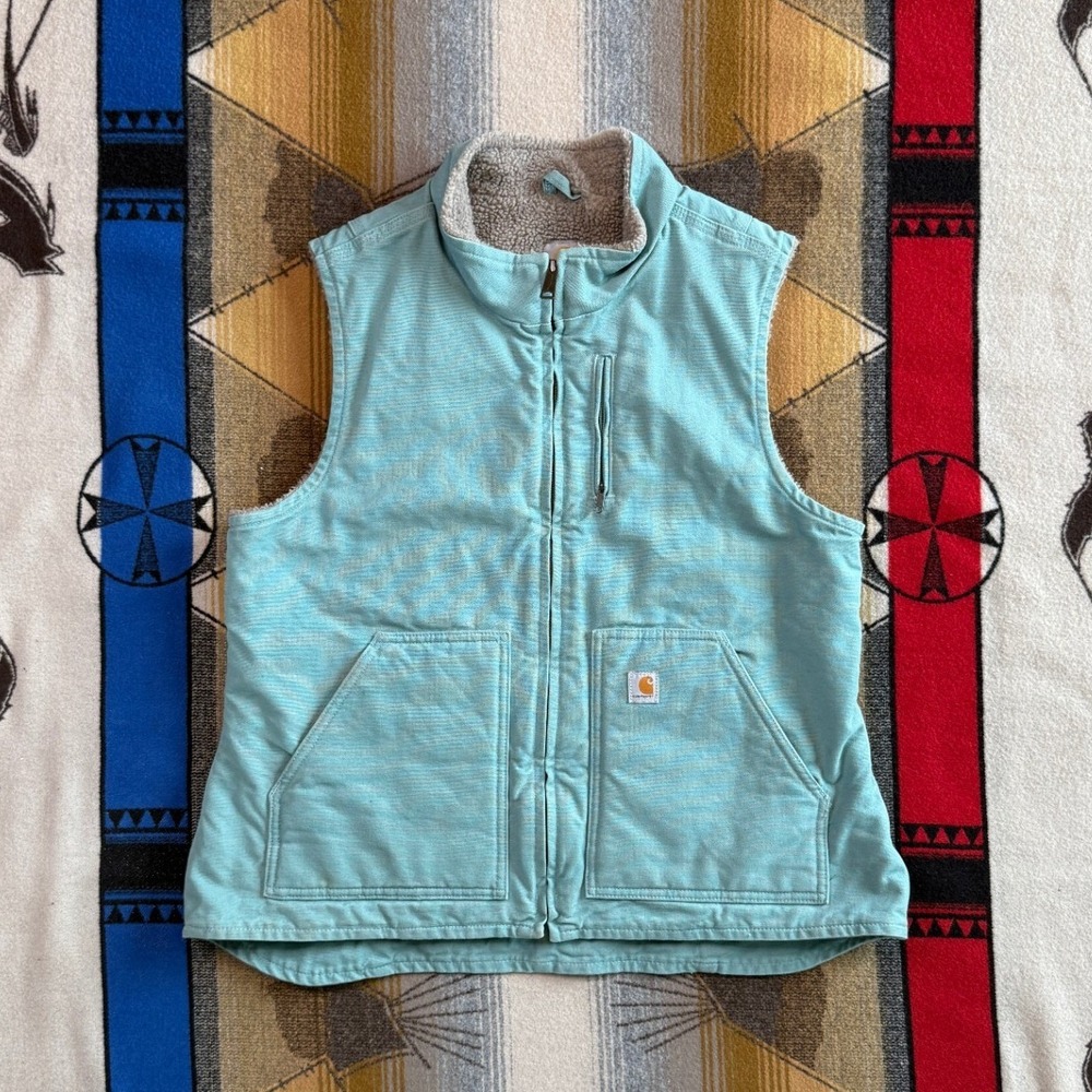 Carhartt Womens Sherpa Lined Sandstone Mock Neck Vest Aqua Blue XL WV001 454